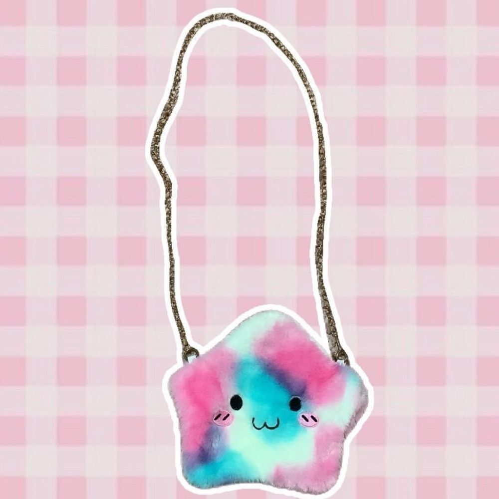 Kawaii Kidcore Cutecore Pastel Multicolor Fuzzy Star Plush Crossbody Bag‎